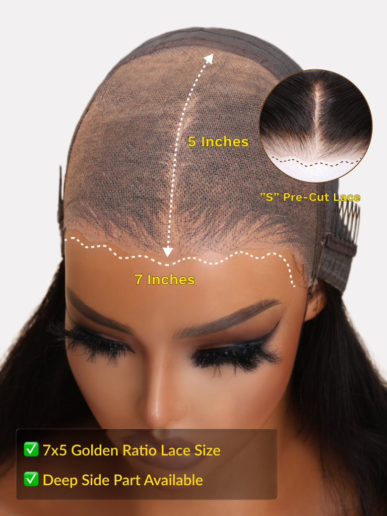 Sunber Golden Brown Highlights 7x5 Bye Bye Knots Water Wave Lace Closure Wig With Pre Bleached Tiny Knots