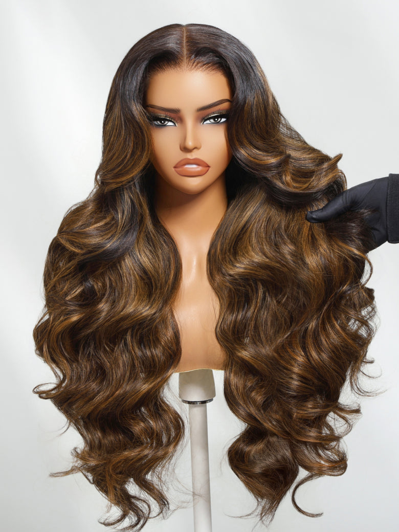 Sunber 7x5 Pre Cut Balayage Highlight Body Wave Lace Wigs With Invisi Drawstring