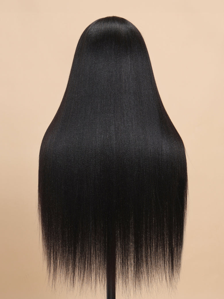 Sunber Yaki Straight 7x5 Glueless Lace Wig With Elastic Drawstring -Pull And Go & Bleach Knots & Pre-cut