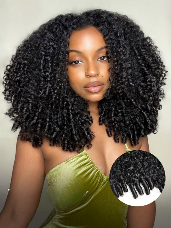 Sunber 200% Density 7x5 Pre Cut Pre-Styled Finger Coils Afro Kinky Curly Lace Wig With Invisi Drawstring