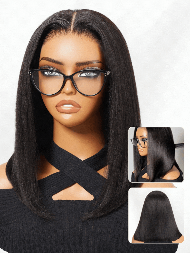 Sunber Blunt Cut Light Yaki Straight 7x5 Pre-Cut Lace Bye Bye Knots Glueless Bob Wig Pre-plucked Flash Sale