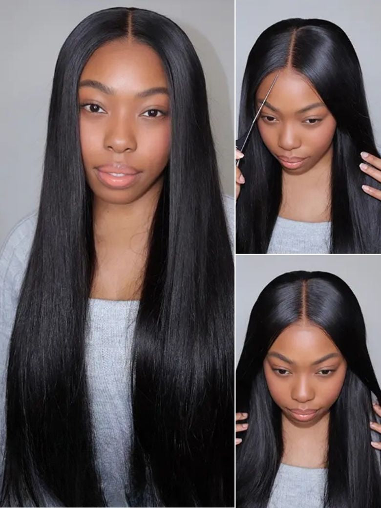 Sunber Blunt Cut Light Yaki Straight 7x5 Pre-Cut Lace Bye Bye Knots Glueless Bob Wig Pre-plucked Flash Sale
