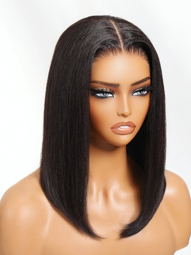 Sunber Blunt Cut Light Yaki Straight 7x5 Pre-Cut Lace Bye Bye Knots Glueless Bob Wig Pre-plucked Flash Sale