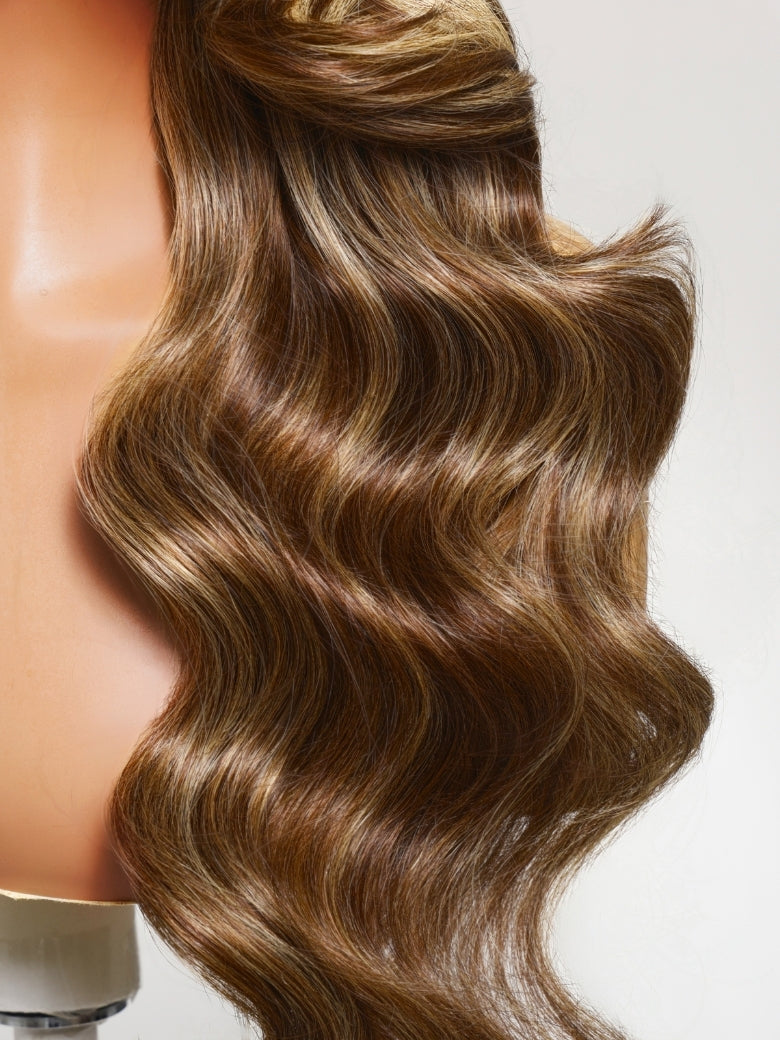 Sunber Honey Chestnut Brown 13x4 Pre Everything Lace Frontal Highlights Wig With Face Framing Curtain Bangs