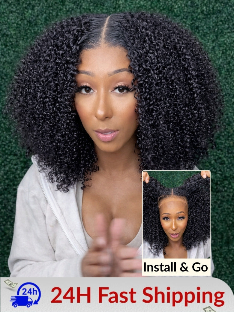 Sunber 200% Density 7x5 Pre Cut Pre-Styled Finger Coils Afro Kinky Curly Lace Wig With Invisi Drawstring