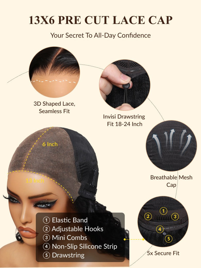 Sunber 7x5/13x6 HD Wet And Wavy Water Wave Bye Bye Knots Pre-Cut Lace Wigs With Elastic Drawstring