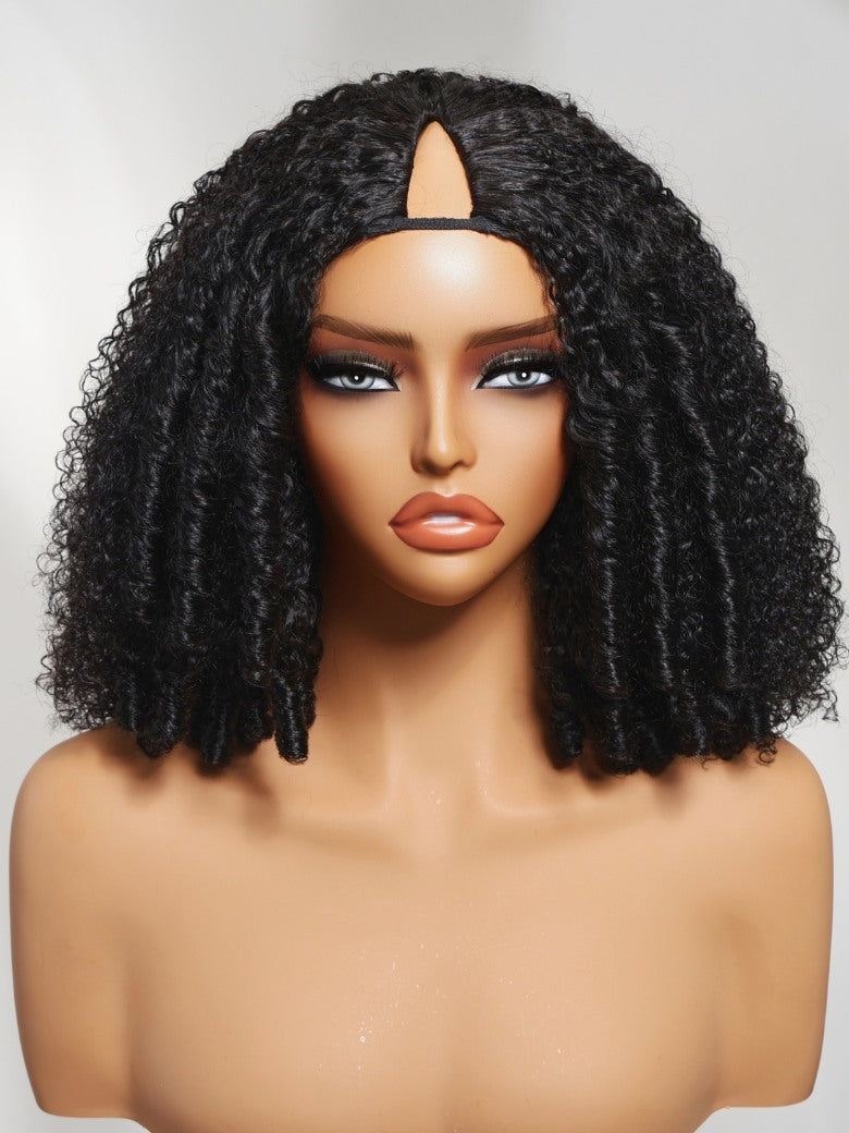 Sunber 200% Density 7x5 Pre Cut Pre-Styled Finger Coils Afro Kinky Curly Lace Wig With Invisi Drawstring