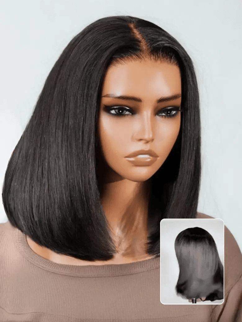 Sunber Blunt Cut Light Yaki Straight 7x5 Pre-Cut Lace Bye Bye Knots Glueless Bob Wig Pre-plucked Flash Sale