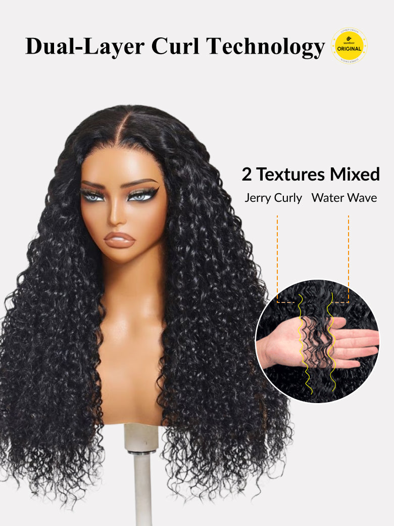 Sunber 180% Density 7x5/ 13x4 Pre-Everything Water Wave & Curly Mixed Pre Cut Lace Frontal Human Hair Wigs With Invisi Drawstring