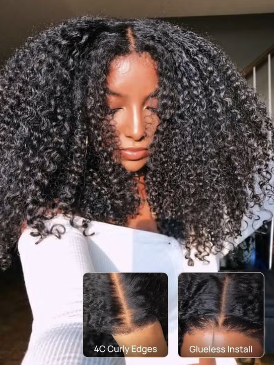 Sunber 7x5 Pre Cut 200% 4C Kinky Edge Baby Hair Curly Pre-Cut Lace Human Hair Wigs Bleached Knots With Invisi Drawstring