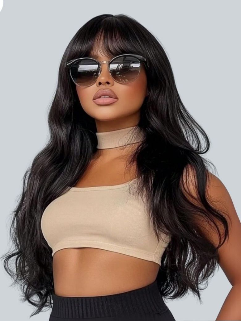 Sunber Yaki Straight Human Hair Glueless Wig with Blunt Cut Bangs Natural Black Color Flash Sale
