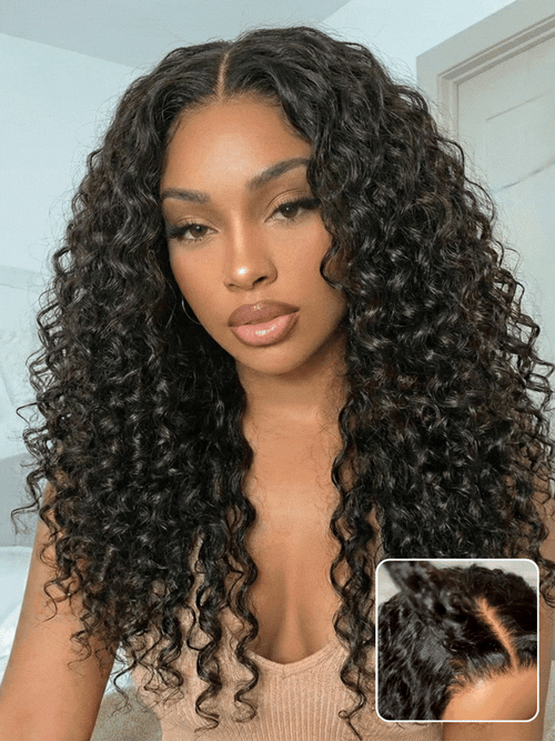 Sunber 180% Density 7x5/ 13x4 Pre-Everything Water Wave & Curly Mixed Pre Cut Lace Frontal Human Hair Wigs With Invisi Drawstring