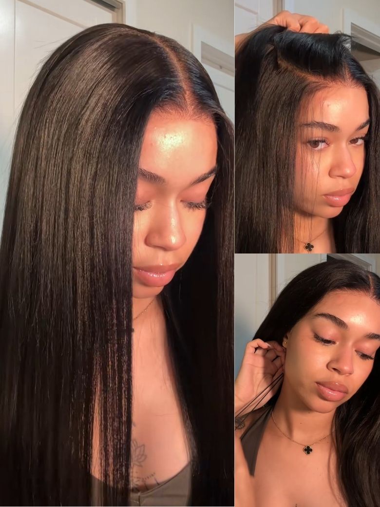 Sunber Yaki Straight 7x5 Glueless Lace Wig With Elastic Drawstring -Pull And Go & Bleach Knots & Pre-cut