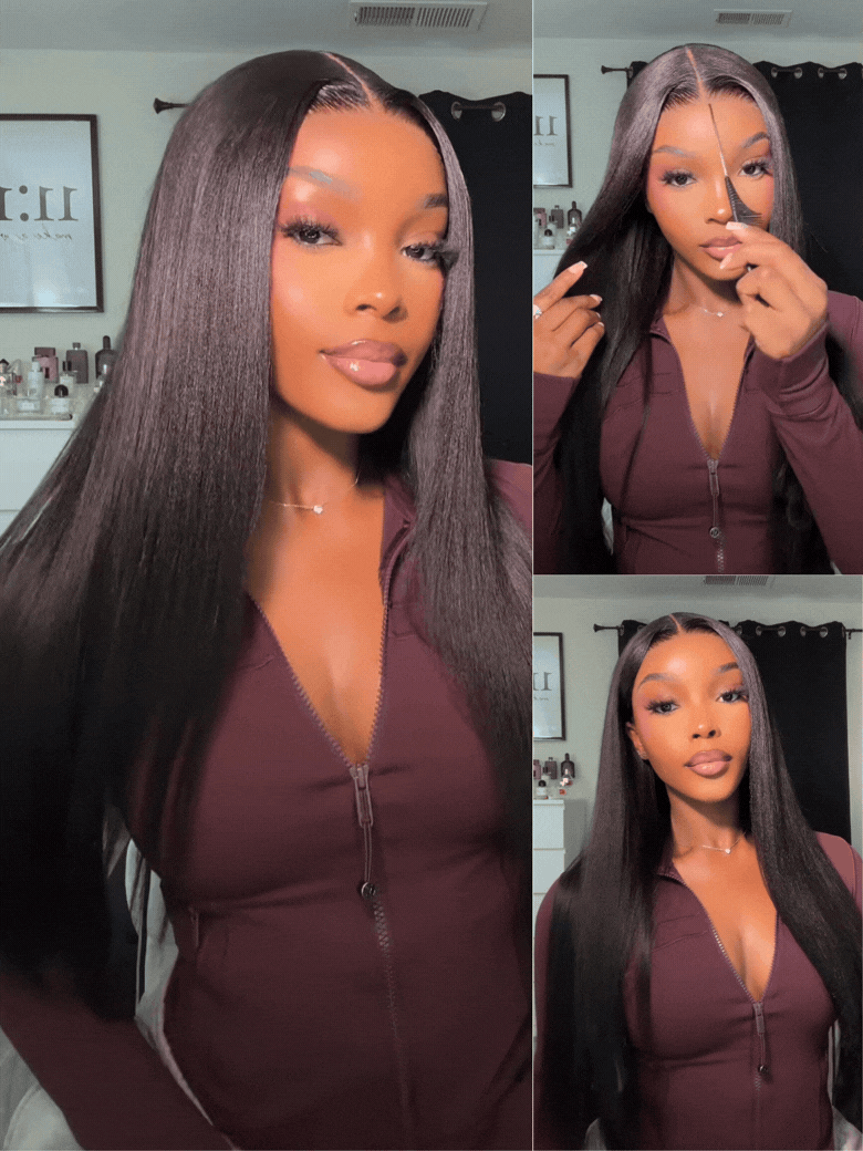 Sunber Yaki Straight 7x5 Glueless Lace Wig With Elastic Drawstring -Pull And Go & Bleach Knots & Pre-cut