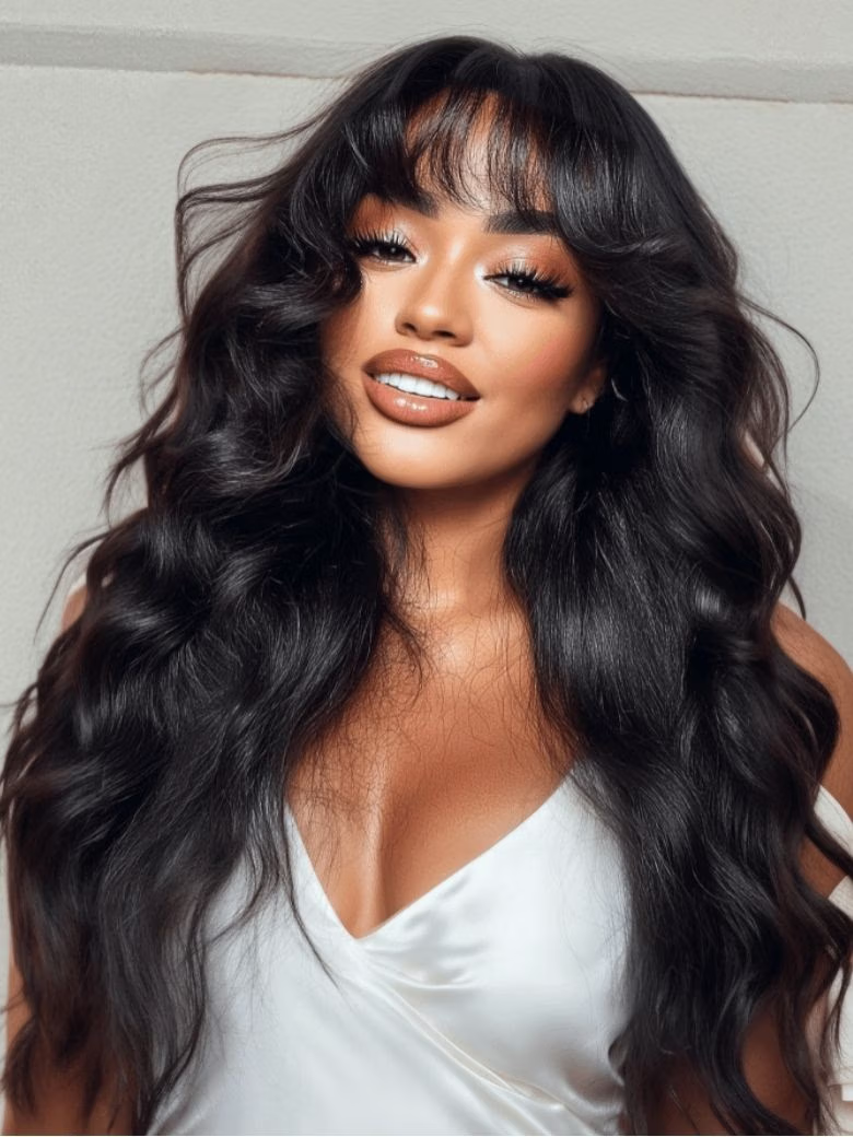 Sunber Yaki Straight Human Hair Glueless Wig with Blunt Cut Bangs Natural Black Color Flash Sale
