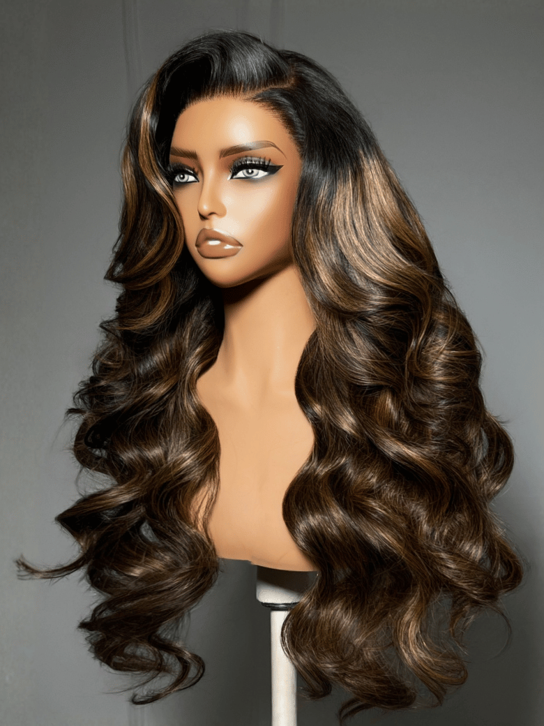 Sunber 7x5 Pre Cut Balayage Highlight Body Wave Lace Wigs With Invisi Drawstring