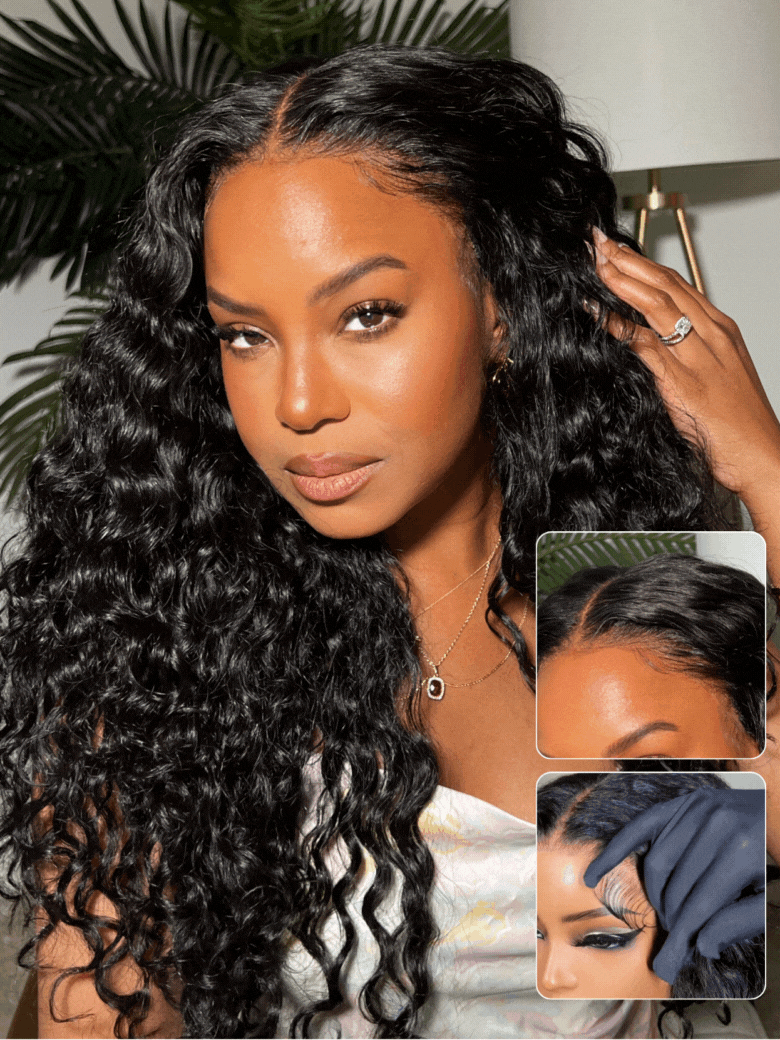 Sunber 7x5/13x6 HD Wet And Wavy Water Wave Bye Bye Knots Pre-Cut Lace Wigs With Elastic Drawstring