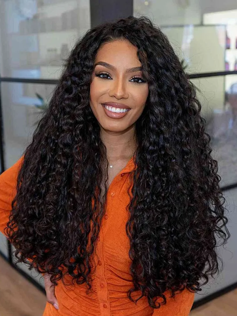 [20''=$139]Sunber 13x6 Pre Cut 180% Density Wet And Wavy Water Wave Natural Black Lace Frontal Wig With Invisi Drawstring Flash Sale